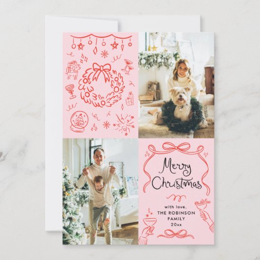 Retro Whimsical Hand Drawn Frohe Weihnachten 2 Fot (Vorderseite)