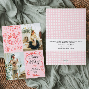 Retro Whimsical Hand Drawn Happy Holidays 2 Foto Feiertagskarte