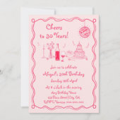 Retro whimsical Hot rosa Drehbuch Geburtstag Einladung (Vorderseite)