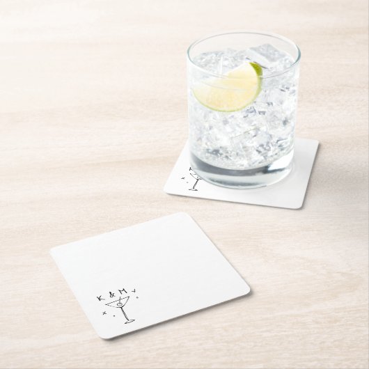 Retro Whimsical Martini Handgezeichnete individuel Rechteckiger Pappuntersetzer (Vor Ort)
