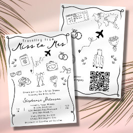 Retro Whimsical Miss zu Frau QR Code Brautparty Einladung