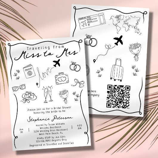 Retro Whimsical Miss zu Frau QR Code Brautparty Einladung
