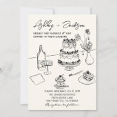 Retro Whimsical Quirky Hand Drawn Cake Wedding Einladung (Vorderseite)