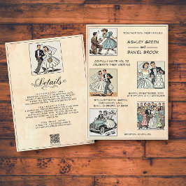 Retro Whimsical Romantic 50er Comic Book Wedding Einladung