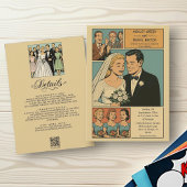 Retro Whimsical Romantic Bride Groom Comic Hochzei Einladung