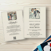 Retro Whimsical Romantic Couple 50er Comic Wedding Einladung