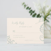 Retro whimsical script beach destination wedding RSVP karte (Stehend Vorderseite)