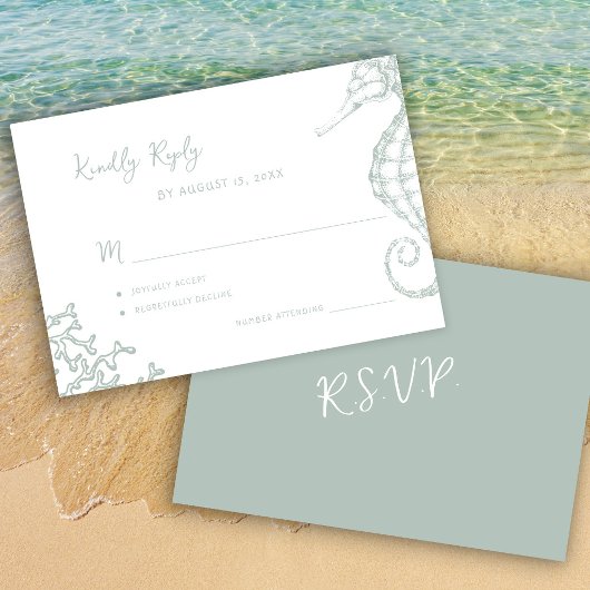 Retro whimsical script beach destination wedding RSVP karte