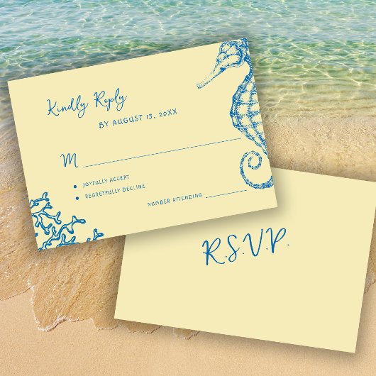 Retro whimsical script beach destination wedding RSVP karte
