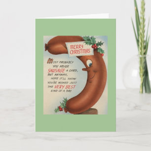 Retro-Whimsical-Wurst-Weihnachtsgrußkarte Feiertagskarte