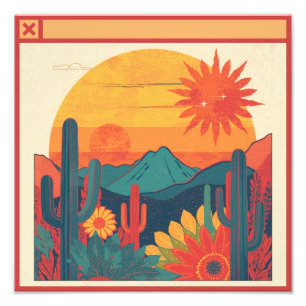 Retro-whimsicaler Boho-Stil-Sonnenuntergangslandsc Fotodruck