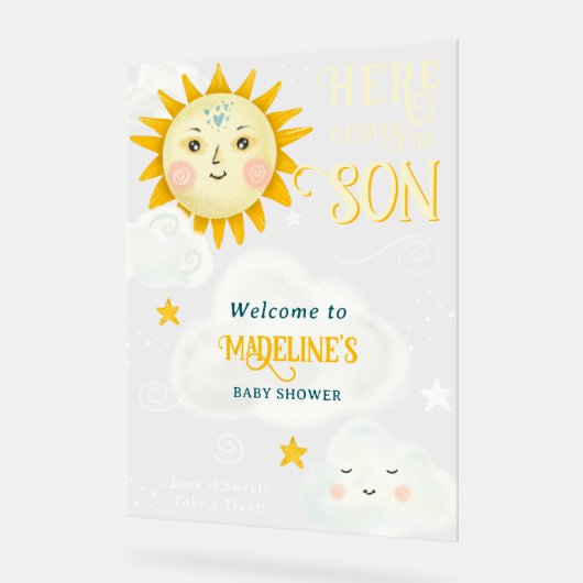 Retro whimsisical Sonne hier kommt der Sohn Baby D Acrylschild (Winkel)