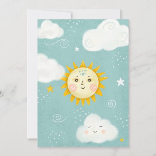 Retro whimsisical Sonne hier kommt der Sohn Baby D Einladung (Rückseite)