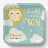 Retro whimsisical Sonne hier kommt der Sohn Baby D Pappteller (Vorderseite)