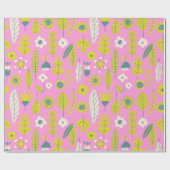 Retro Whimsistische skandinavische Folkflora in Ro Geschenkpapier (Flach)