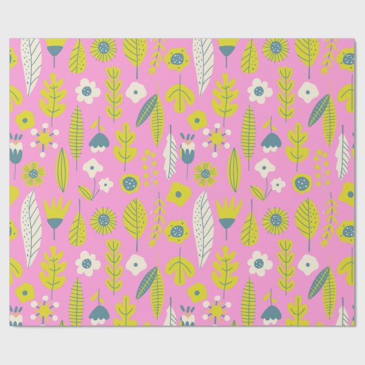 Retro Whimsistische skandinavische Folkflora in Ro Geschenkpapier (Flach)