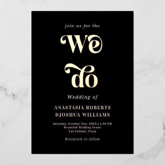 Retro Whimsy machen wir Black Real Gold Foil Einla Folieneinladung (Vorderseite)