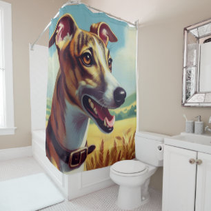 Retro Whippet Hunde-Gemälde Duschvorhang