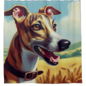 Retro Whippet Hunde-Gemälde Duschvorhang (Vorderseite)