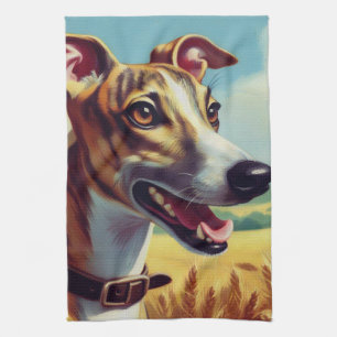 Retro Whippet Hunde-Gemälde Geschirrtuch