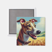 Retro Whippet Hunde-Gemälde Magnet (Vorderseite/Rückseite)