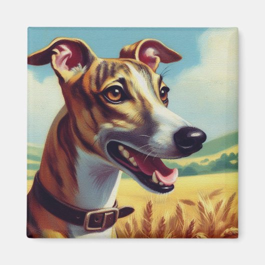 Retro Whippet Hunde-Gemälde Magnet (Vorne)