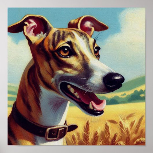 Retro Whippet Hunde-Gemälde Poster (Vorne)