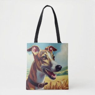 Retro Whippet Hunde-Gemälde Tasche