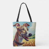 Retro Whippet Hunde-Gemälde Tasche (Rückseite)