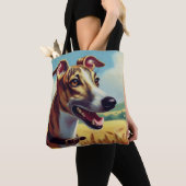 Retro Whippet Hunde-Gemälde Tasche (Von Nahem)