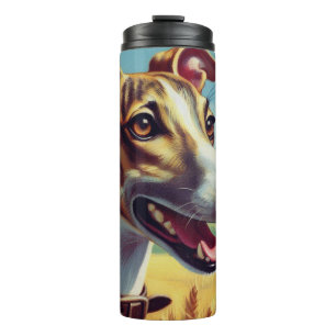 Retro Whippet Hunde-Gemälde Thermosbecher