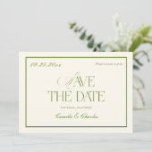 Retro White and Green Wedding Save the date Photo Einladung (Stehend Vorderseite)