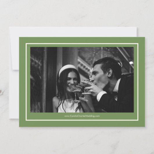 Retro White and Green Wedding Save the date Photo Einladung (Rückseite)