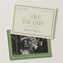 Retro White and Green Wedding Save the date Photo  Einladung