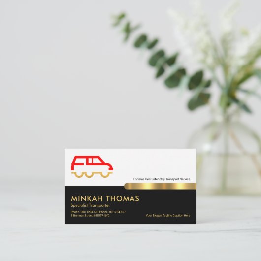 Retro White Black Layers Gold Line Transport Visitenkarte (Stehend Vorderseite)