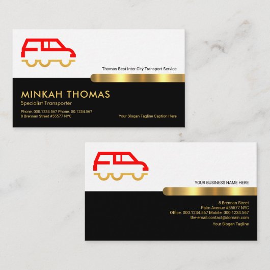Retro White Black Layers Gold Line Transport Visitenkarte (Vorne/Hinten)
