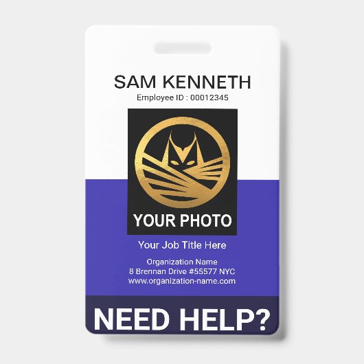 Retro White Blue Columns Medical Social Work Ausweis (Front)