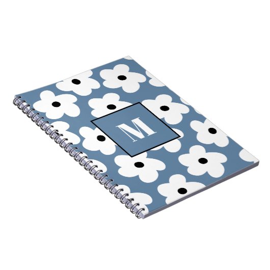 Retro White Blume Custom Monogram Notebook Notizblock (Rechte Seite)