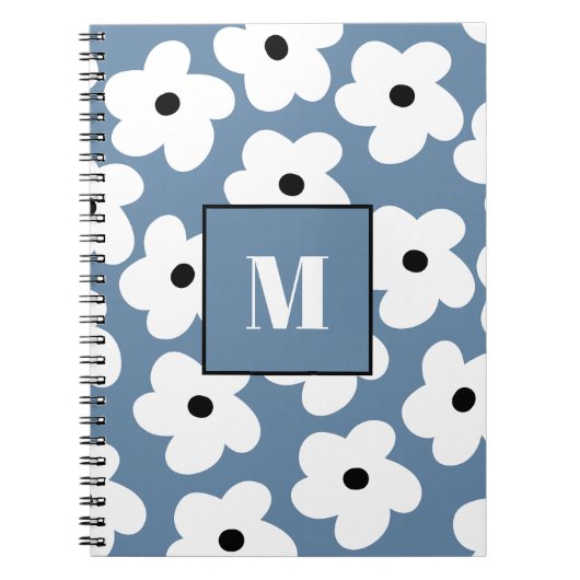 Retro White Blume Custom Monogram Notebook Notizblock (Vorderseite)