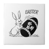 Retro White Bunny and Ostereier Keramik Tile Fliese (Vorderseite)