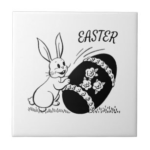 Retro White Bunny and Ostereier Keramik Tile Fliese
