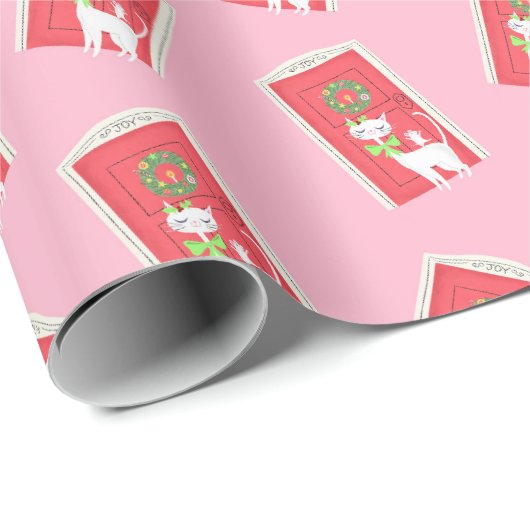 Retro White Cat and Mouse Geschenkpapier (Rolleneckpunkt)