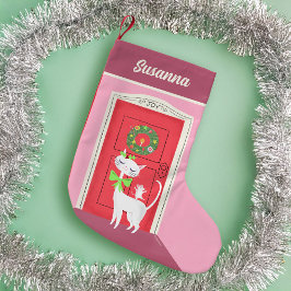 Retro White Cat and Mouse Kleiner Weihnachtsstrumpf