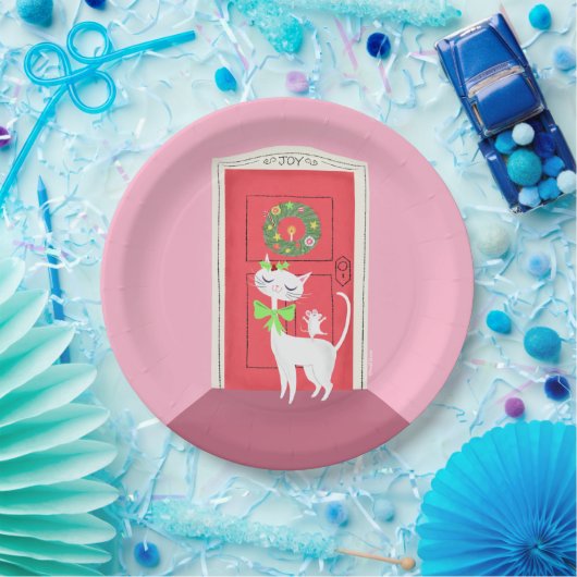 Retro White Cat and Mouse Paper Plate Pappteller (Party)