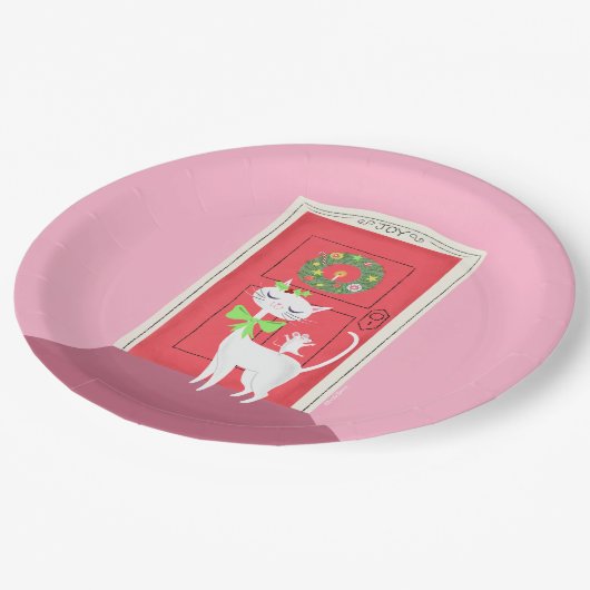 Retro White Cat and Mouse Paper Plate Pappteller (Schrägansicht)