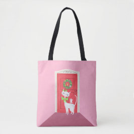 Retro White Cat and Mouse Pink Tasche