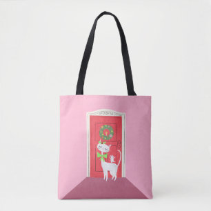 Retro White Cat and Mouse Pink Tasche