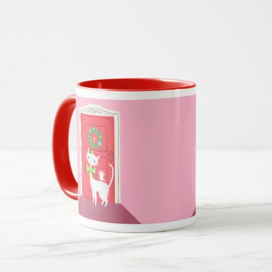 Retro White Cat and Mouse Pink Tasse (Vorderseite Links)