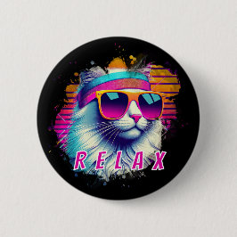 Retro White Cat mit Orange Sonnenbrille Custom Button