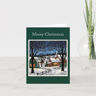 Retro White Christmas Countryside Folklore Art Cus Feiertagskarte